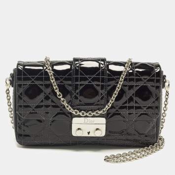 مملوكة مسبقًا حقيبة كلتش سلسلة ديور ميس ديور برومينادي جلد لمّاع كاناج أسود