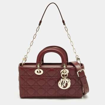 Pre Owned حقيبة يد ديور ليدي دي-جوي متوسطة جلد كاناج أحمر