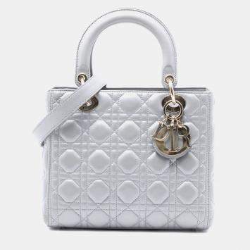 Pre Owned Dior Medium Pearlescent Lambskin Cannage Lady Dior