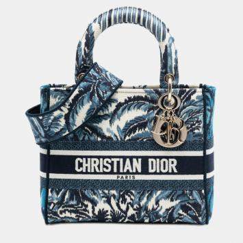 Pre Owned Dior Blue Medium Embroidered Canvas Palm Tree Toile De Jouy Lady D Lite