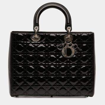 Pre Owned Dior Black Large Patent Cannage Lady Dior