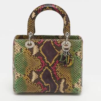 Pre Owned حقيبة يد توتس ديور ليدي ديور جلد ثعبان متعدد الألوان متوسطة