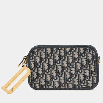 مملوكة مسبقًا Dior Oblique Quake Clutch Bag Navy/Beige Canvas Leather