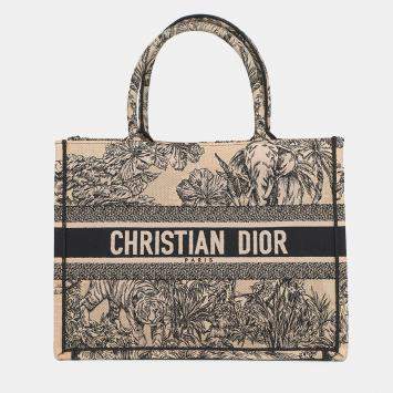 Pre Owned حقيبة يد ديور تول دو جوي بوك سوداء/عاجية كانفاس متوسطة الحجم