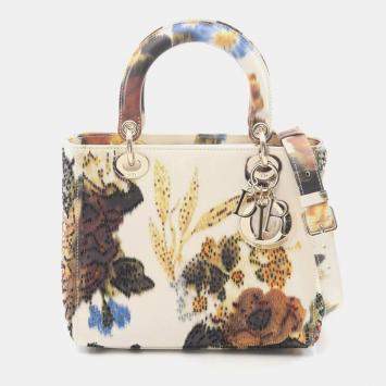 Pre Owned حقيبة يد ليدي ديور ديور جلد أبيض متعدد الألوان كريستيان ديور