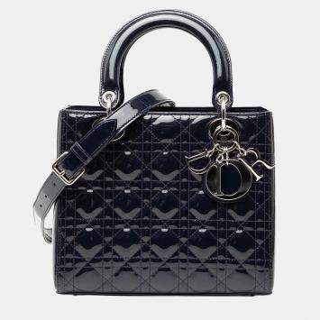 Pre Owned Dior Blue Medium Patent Cannage Lady Dior