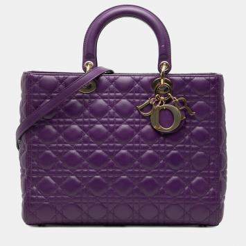 Pre Owned Dior Purple Large Lambskin Cannage Lady Dior