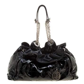 Pre Owned Dior Black Cannage Patent Leather Le Trente Hobo