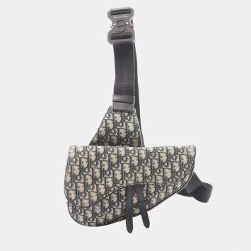 Pre Owned حقيبة سادل بيج كحلي ديور أوبليك جاكار قماش جلد كروس بودي رسول كريستيان ديور