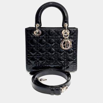 Pre Owned Dior Black Leather Patent Lady Bag Medium