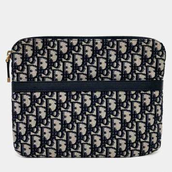 Pre Owned Christian Dior Navy Blue Fabric Oblique Clutch