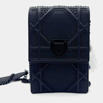 مملوكة مسبقًا Dior Black Leather Studded Diorama Vertical Chain Clutch