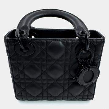 مملوكة مسبقًا Dior Mini Lady Dior Black Ultramatte Cannage Calfskin Top Handle Bag