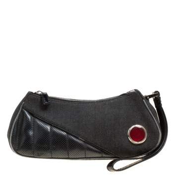 Pre Owned Dior Black Denim and Leather Motorcycle Rockabilly Wristlet Clutch