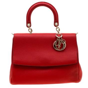 Pre Owned Dior Red Leather Medium Be Dior Top Handle Bag