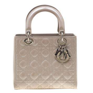 Pre Owned Dior Grey Patent Leather Medium Lady Dior Tote