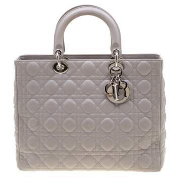 Pre Owned Dior Grey Leather Large Lady Dior Tote
