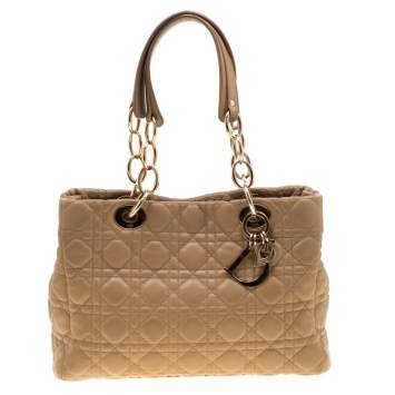 Pre Owned Dior Beige Cannage Leather Dior Soft Shopping Tote
