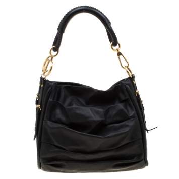 Pre Owned Dior Black Pleated Leather Libertine Hobo