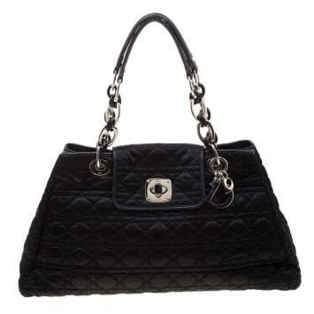 Pre Owned Dior Black Cannage Nylon Charming Lock Satchel