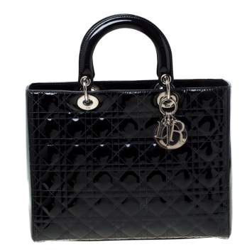 Pre Owned Dior Black Patent Leather Large Lady Dior Tote