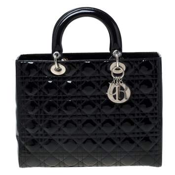 Pre Owned Dior Black Patent Leather Large Lady Dior Tote