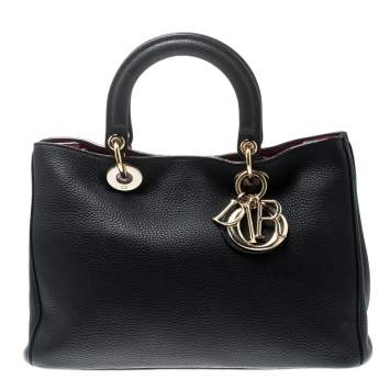 Pre Owned Dior Black Leather Medium Diorissimo Tote