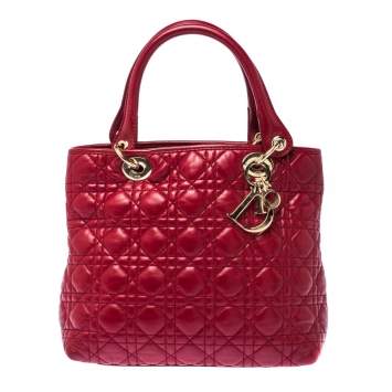 Pre Owned Dior Red Cannage Leather Soft Lady Dior Tote