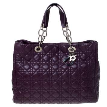 Pre Owned Dior Purple Cannage Quilted Soft Leather Large Shopper Tote