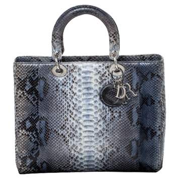 Pre Owned Dior Blue/Grey Python Large Lady Dior Tote