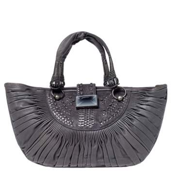 Pre Owned Dior Grey Pleated Leather Plisse Tote 