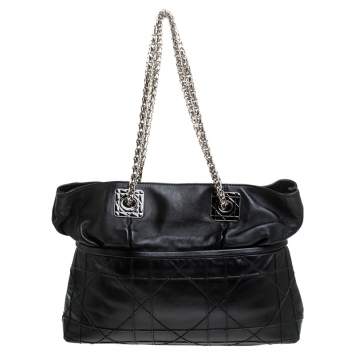 Pre Owned Dior Black Cannage Leather Granville Chain Link Tote