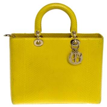 Pre Owned Dior Yellow Python Large Lady Dior Tote