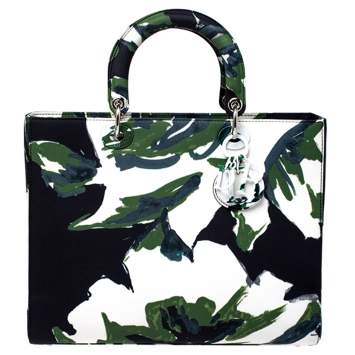 Pre Owned Dior Green Floral Graffiti Print Fabric Large Limited Edition Lady Dior Tote