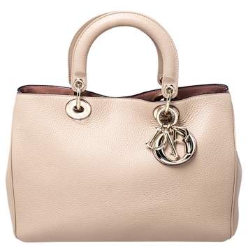 Pre Owned Dior Light Beige Leather Medium Diorissimo Tote 
