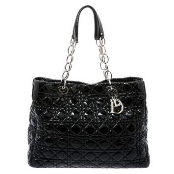 Pre Owned Dior Black Cannage Quilted Soft Patent Leather Large Shopper Tote
