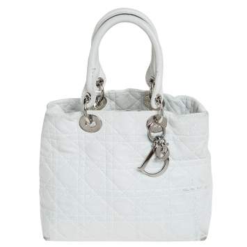 Pre Owned Dior White Leather Soft Lady Dior Tote