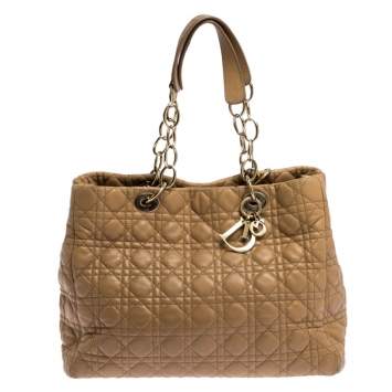 Pre Owned Dior Beige Cannage Quilted Leather Large Shopper Tote