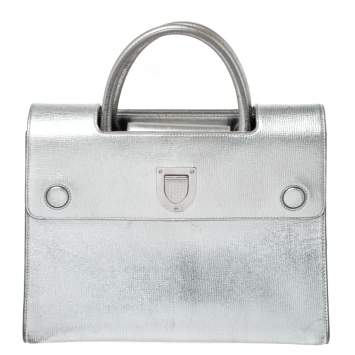 Pre Owned Dior Metallic Silver Leather Medium Diorever Bag