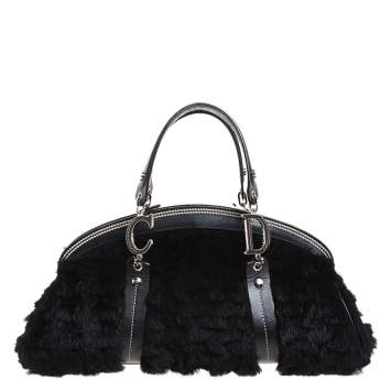 مملوكة مسبقًا Dior Black Fur and Leather Frame Satchel 