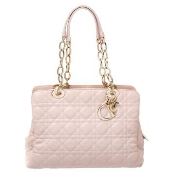 Pre Owned Dior Pale Pink Cannage Leather Soft Lady Dior Tote