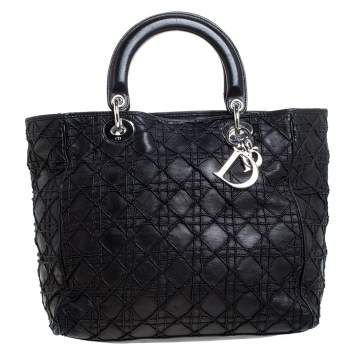 Pre Owned Dior Black Cannage Soft Leather Lady Dior Tote