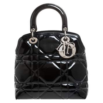 Pre Owned Dior Black Cannage Quilted Patent Leather Granville Tote