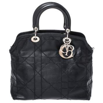 Pre Owned Dior Black Cannage Quilted Leather Granville Tote