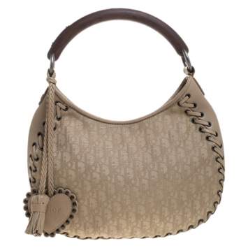 Pre Owned Dior Beige Canvas and Leather Hobo 