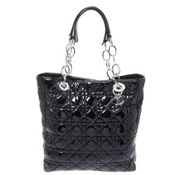 Pre Owned Dior Black Patent Leather Soft Shopper Tote