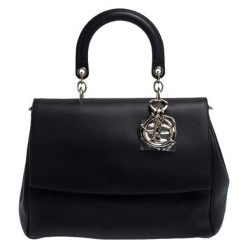 Pre Owned Dior Black Leather Large Be Dior Flap Top Handle Bag