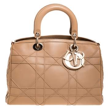 Pre Owned Dior Beige Cannage Quilted Leather Granville Polochon Satchel