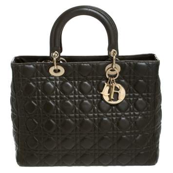 Pre Owned Dior Olive Green Cannage Leather Large Lady Dior Tote