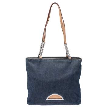 Pre Owned Dior Blue Denim and Leather Maris Pearl Tote